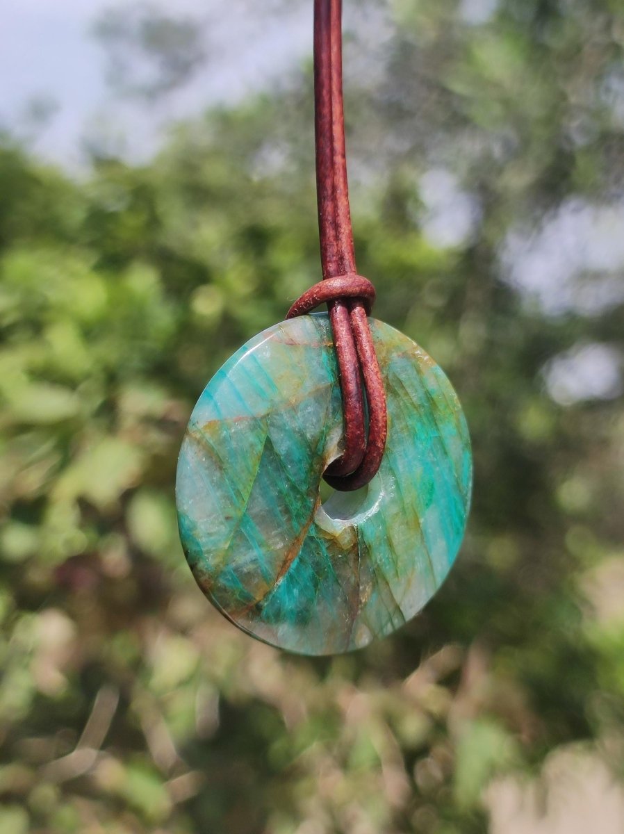 Quantum Quattro Chrysocoll 30mm Edelstein Kette Heilstein Schutzsymbol Mann Frau Glück HIPPIE GOA Boho Tibet Ethno Natur Rarität Geschenk - Art of Nature Berlin