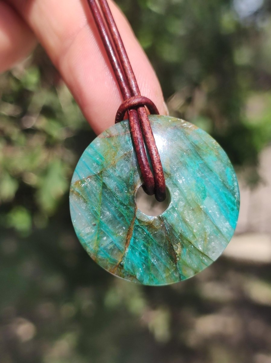 Quantum Quattro Chrysocoll 30mm Edelstein Kette Heilstein Schutzsymbol Mann Frau Glück HIPPIE GOA Boho Tibet Ethno Natur Rarität Geschenk - Art of Nature Berlin