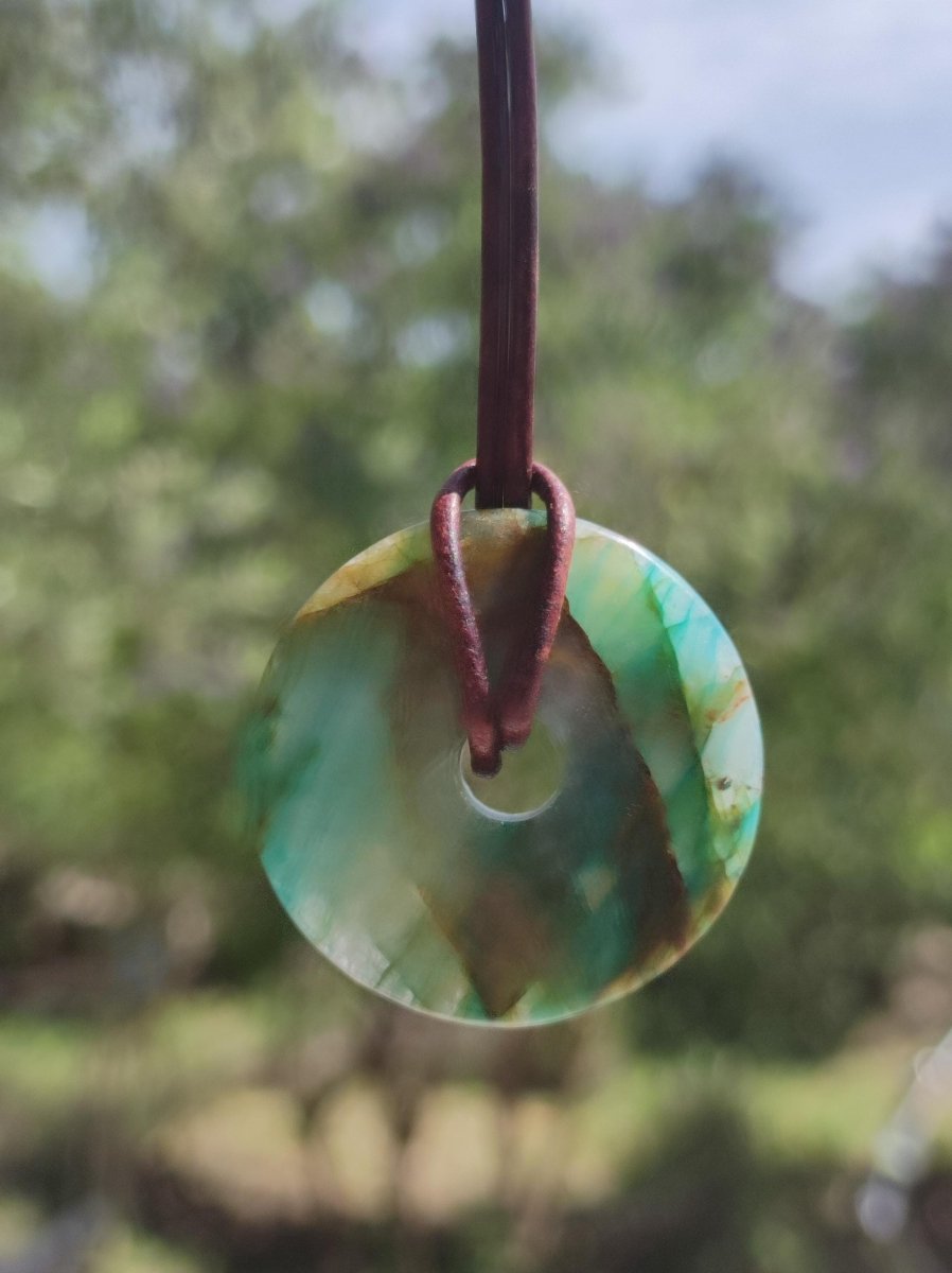 Quantum Quattro Chrysocoll 30mm Edelstein Kette Heilstein Schutzsymbol Mann Frau Glück HIPPIE GOA Boho Tibet Ethno Natur Rarität Geschenk - Art of Nature Berlin