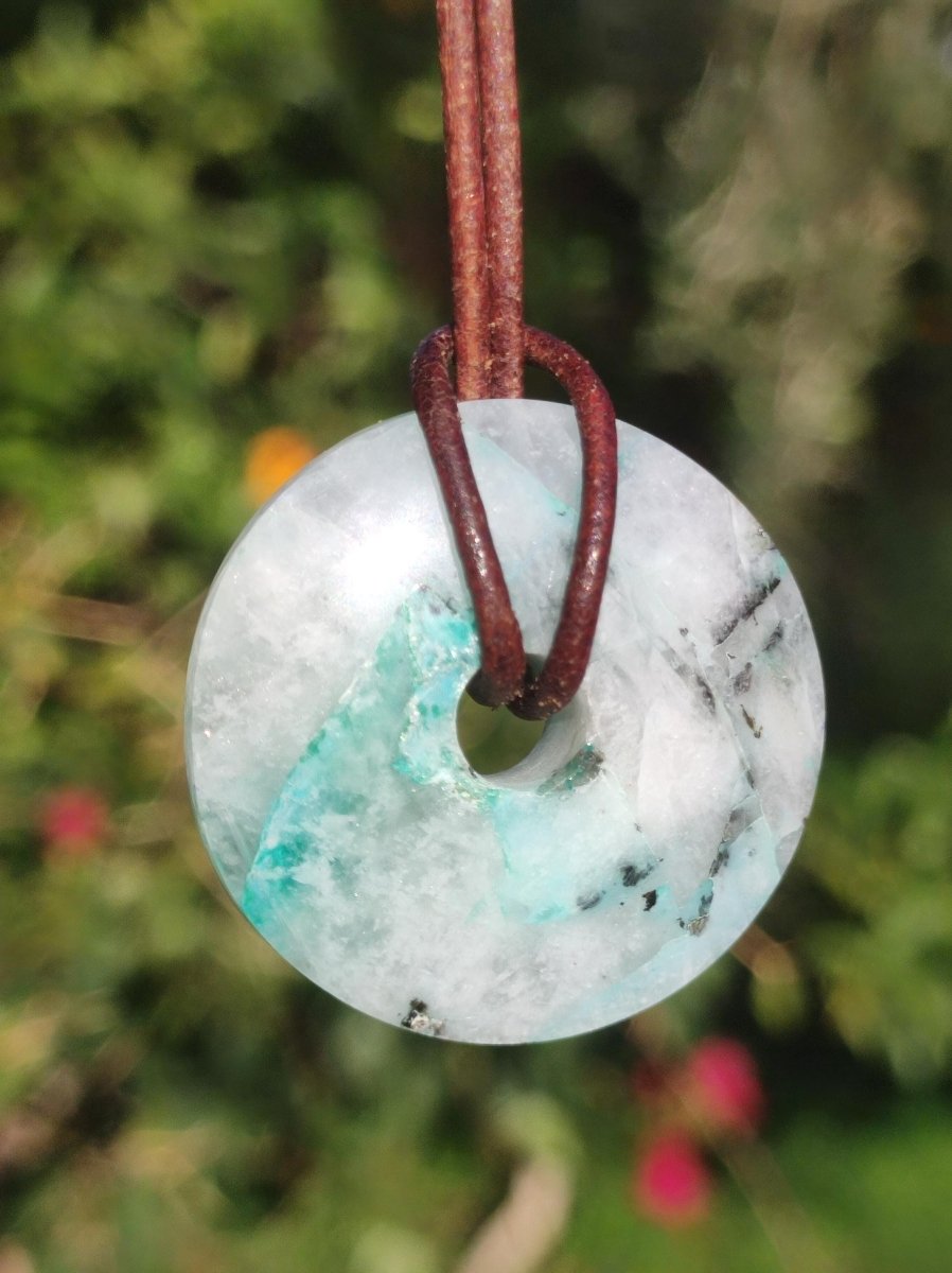 Quantum Quattro Chrysocoll 30mm Edelstein Kette Heilstein Schutzsymbol Mann Frau Glück HIPPIE GOA Boho Tibet Ethno Natur Rarität Geschenk - Art of Nature Berlin