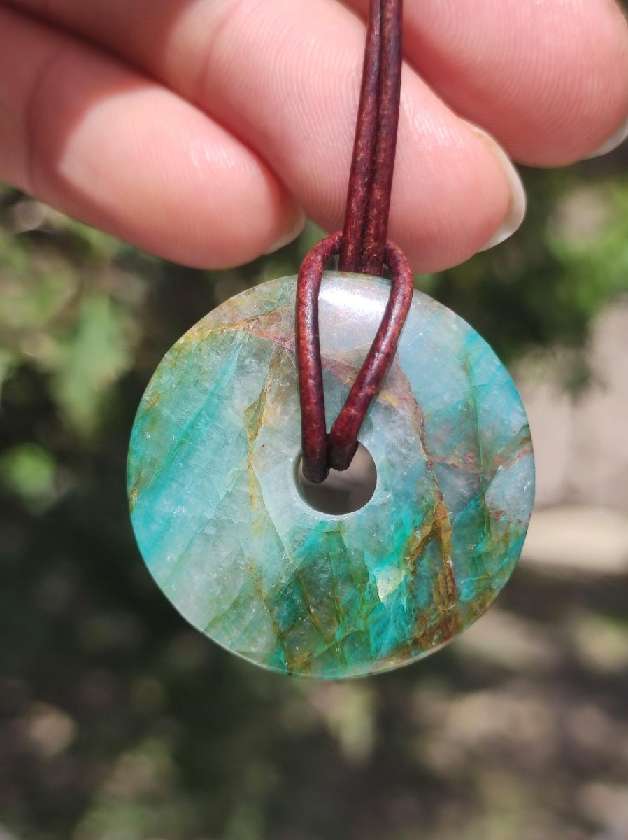 Quantum Quattro Chrysocoll 30mm Edelstein Kette Heilstein Schutzsymbol Mann Frau Glück HIPPIE GOA Boho Tibet Ethno Natur Rarität Geschenk - Art of Nature Berlin