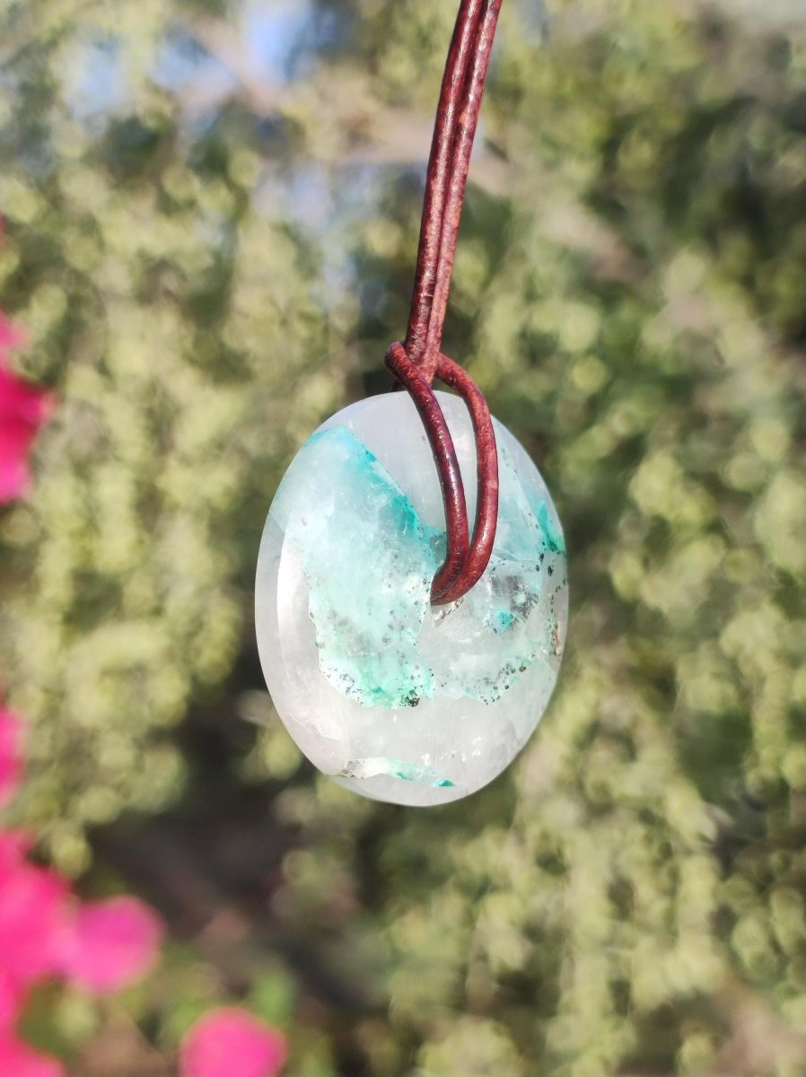 Quantum Quattro Chrysocoll 30mm Edelstein Kette Heilstein Schutzsymbol Mann Frau Glück HIPPIE GOA Boho Tibet Ethno Natur Rarität Geschenk - Art of Nature Berlin