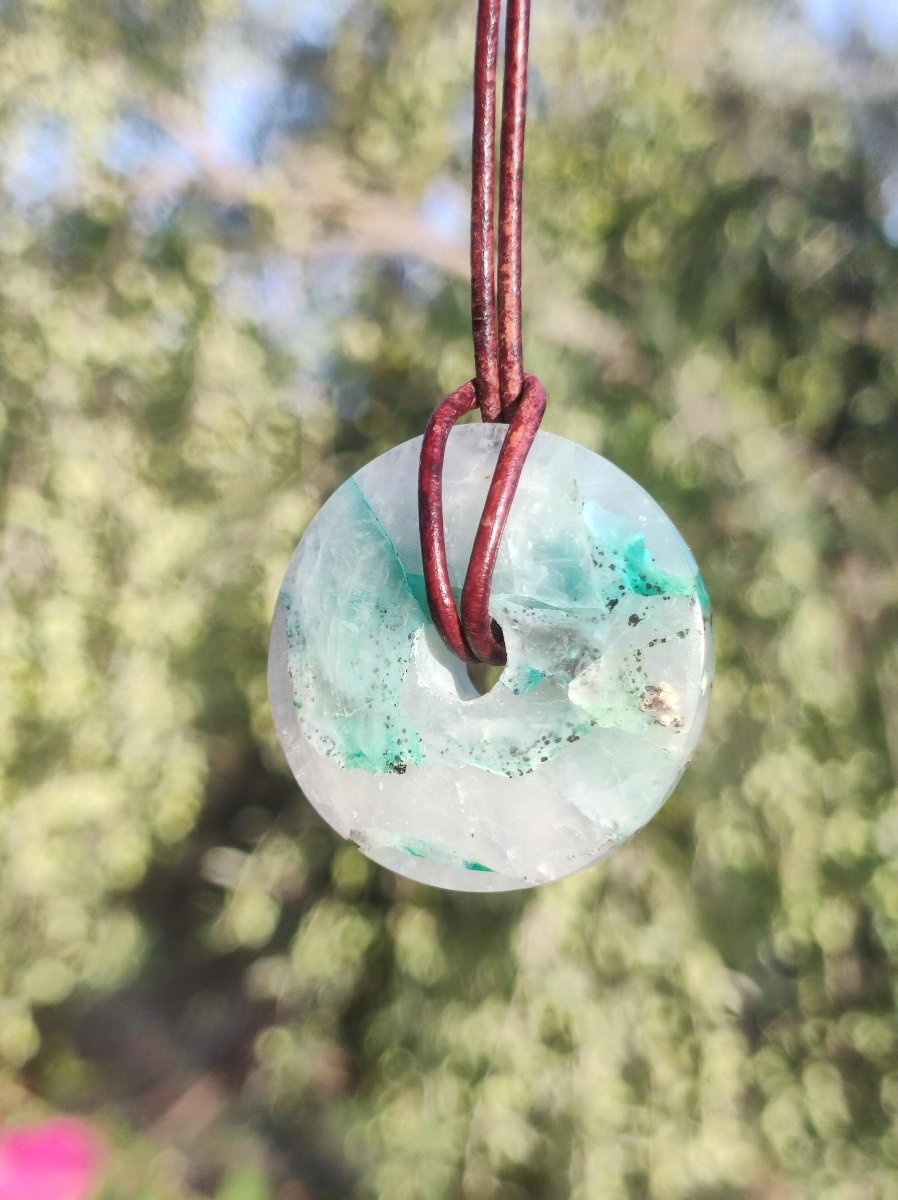 Quantum Quattro Chrysocoll 30mm Edelstein Kette Heilstein Schutzsymbol Mann Frau Glück HIPPIE GOA Boho Tibet Ethno Natur Rarität Geschenk - Art of Nature Berlin