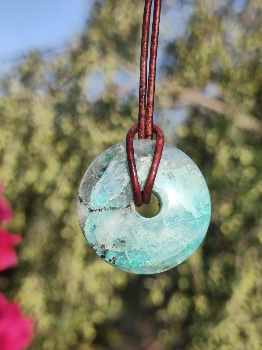 Quantum Quattro Chrysocoll 30mm Edelstein Kette Heilstein Schutzsymbol Mann Frau Glück HIPPIE GOA Boho Tibet Ethno Natur Rarität Geschenk - Art of Nature Berlin