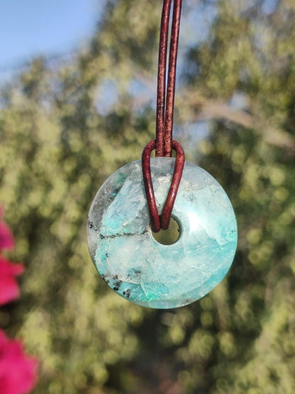 Quantum Quattro Chrysocoll 30mm Edelstein Kette Heilstein Schutzsymbol Mann Frau Glück HIPPIE GOA Boho Tibet Ethno Natur Rarität Geschenk - Art of Nature Berlin