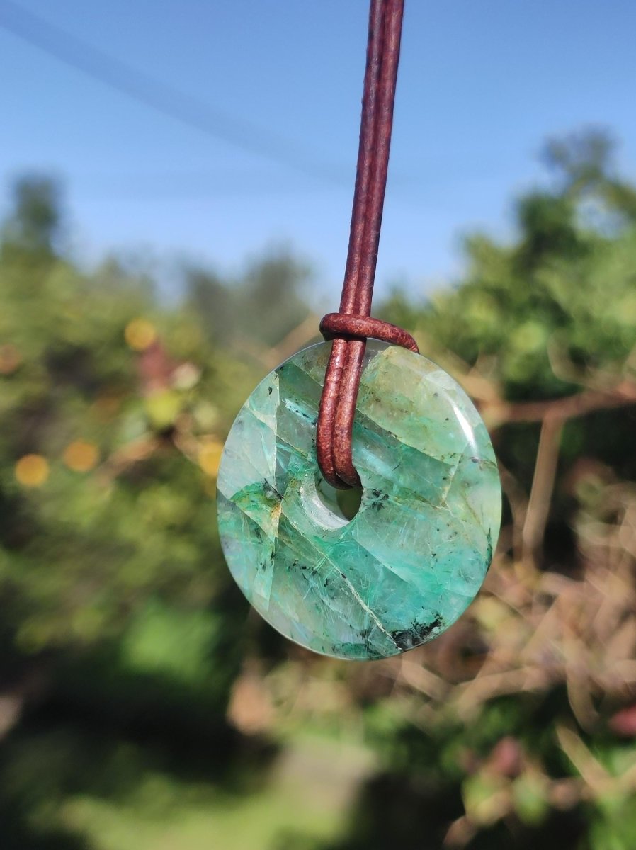 Quantum Quattro Chrysocoll 30mm Edelstein Kette Heilstein Schutzsymbol Mann Frau Glück HIPPIE GOA Boho Tibet Ethno Natur Rarität Geschenk - Art of Nature Berlin