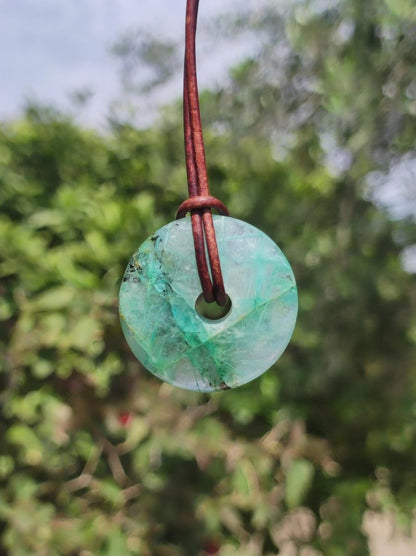 Quantum Quattro Chrysocoll 30mm Edelstein Kette Heilstein Schutzsymbol Mann Frau Glück HIPPIE GOA Boho Tibet Ethno Natur Rarität Geschenk - Art of Nature Berlin