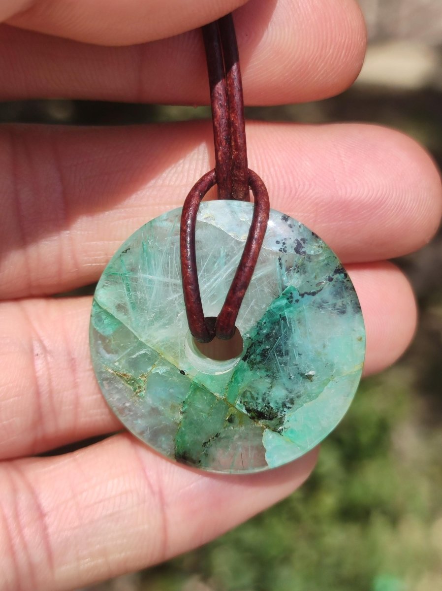 Quantum Quattro Chrysocoll 30mm Edelstein Kette Heilstein Schutzsymbol Mann Frau Glück HIPPIE GOA Boho Tibet Ethno Natur Rarität Geschenk - Art of Nature Berlin