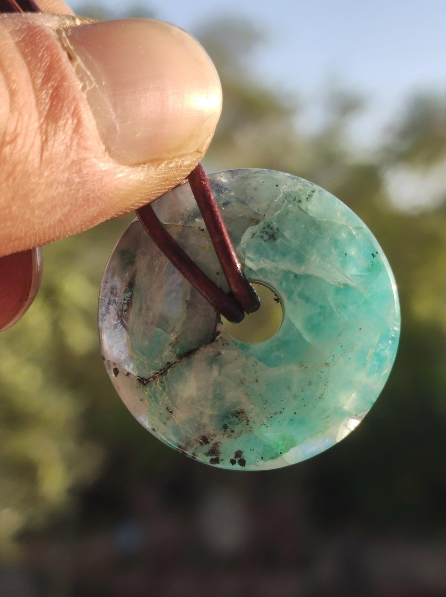 Quantum Quattro Chrysocoll 30mm Edelstein Kette Heilstein Schutzsymbol Mann Frau Glück HIPPIE GOA Boho Tibet Ethno Natur Rarität Geschenk - Art of Nature Berlin