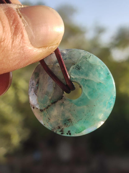 Quantum Quattro Chrysocoll 30mm Edelstein Kette Heilstein Schutzsymbol Mann Frau Glück HIPPIE GOA Boho Tibet Ethno Natur Rarität Geschenk - Art of Nature Berlin