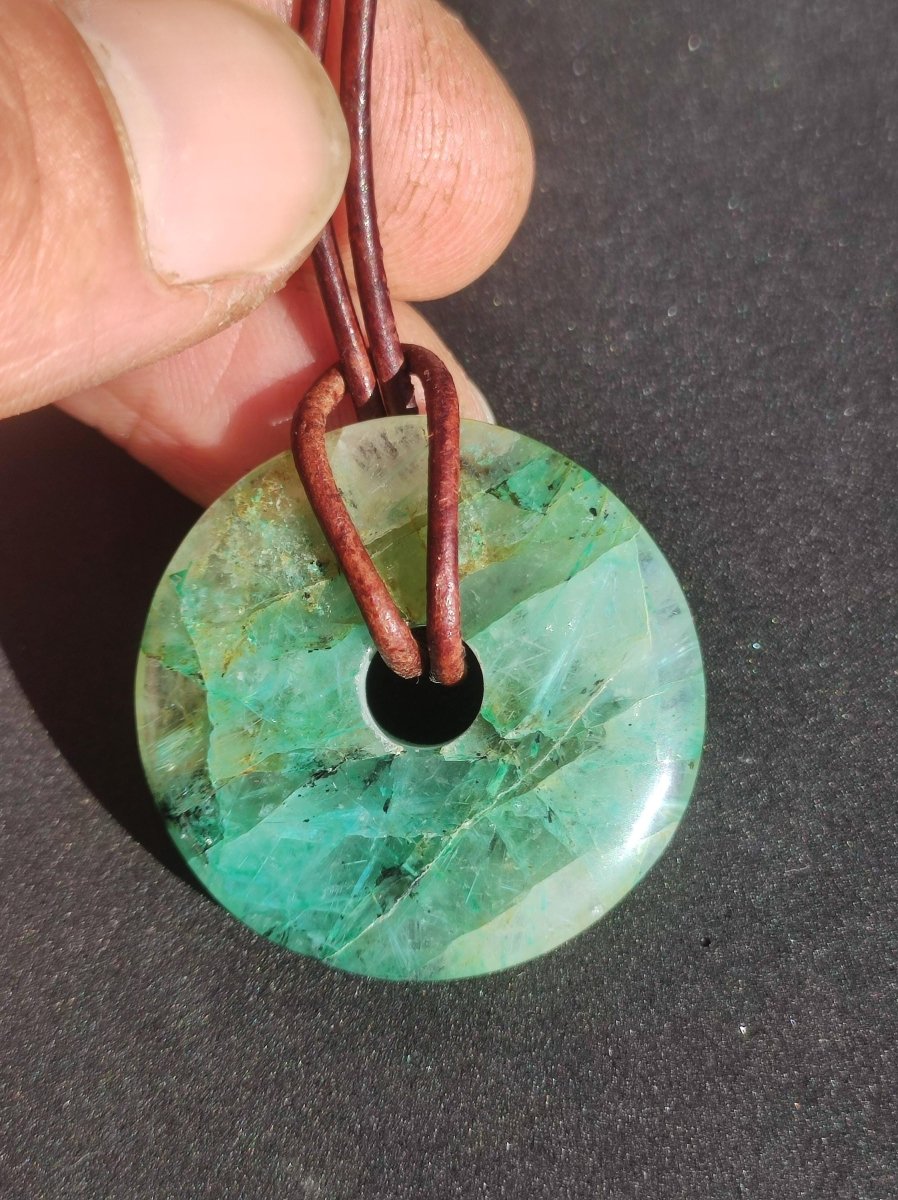 Quantum Quattro Chrysocoll 30mm Edelstein Kette Heilstein Schutzsymbol Mann Frau Glück HIPPIE GOA Boho Tibet Ethno Natur Rarität Geschenk - Art of Nature Berlin