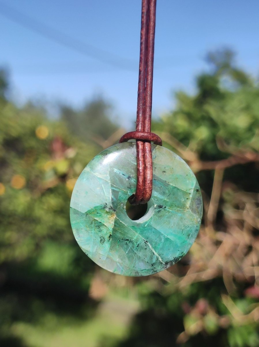 Quantum Quattro Chrysocoll 30mm Edelstein Kette Heilstein Schutzsymbol Mann Frau Glück HIPPIE GOA Boho Tibet Ethno Natur Rarität Geschenk - Art of Nature Berlin