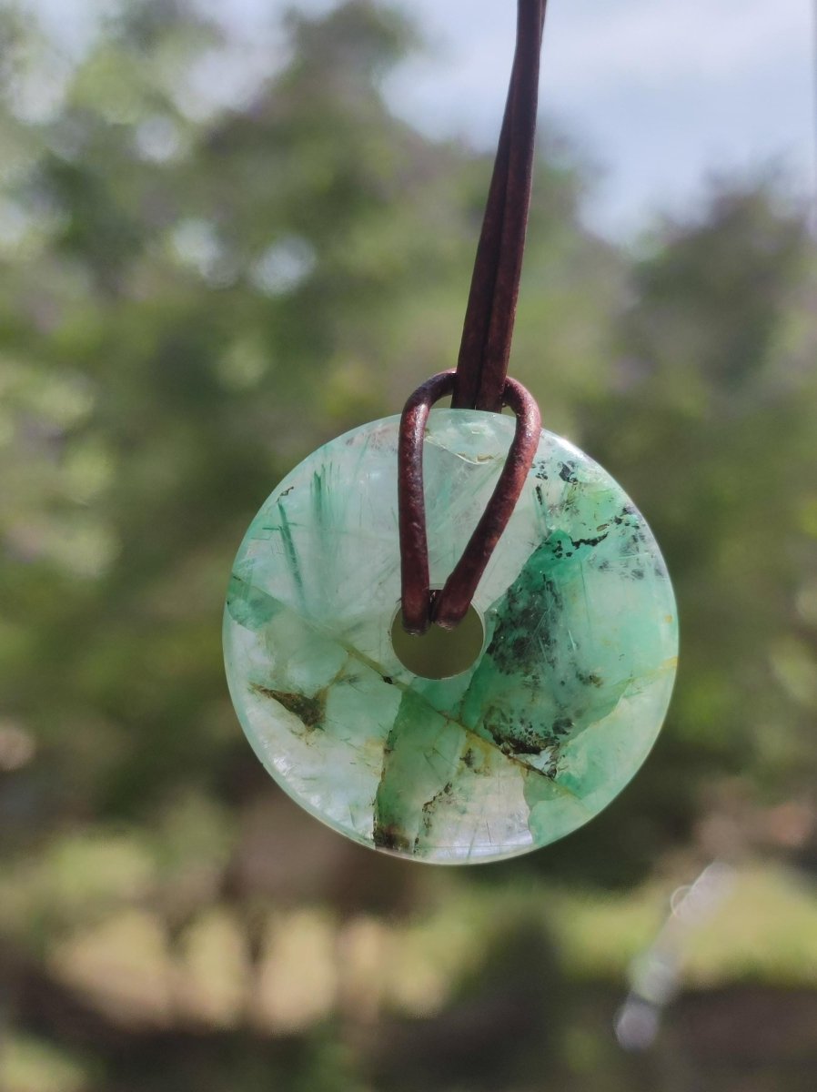 Quantum Quattro Chrysocoll 30mm Edelstein Kette Heilstein Schutzsymbol Mann Frau Glück HIPPIE GOA Boho Tibet Ethno Natur Rarität Geschenk - Art of Nature Berlin