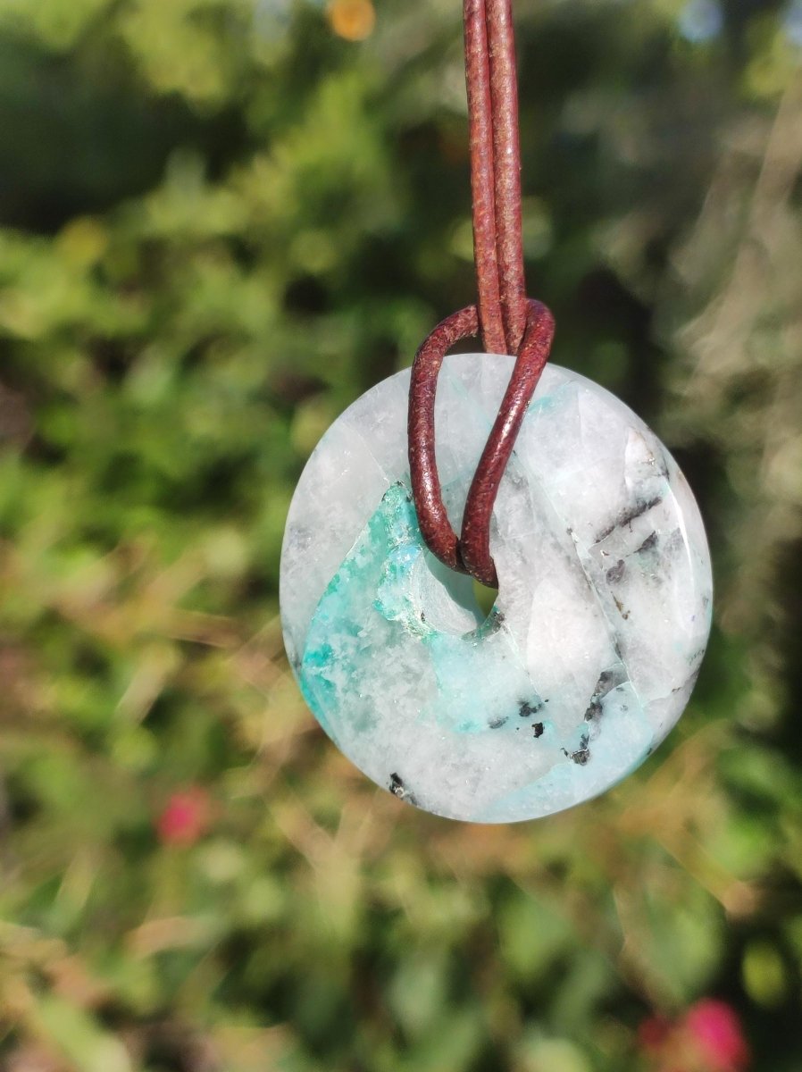 Quantum Quattro Chrysocoll 30mm Edelstein Kette Heilstein Schutzsymbol Mann Frau Glück HIPPIE GOA Boho Tibet Ethno Natur Rarität Geschenk - Art of Nature Berlin