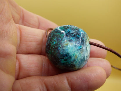 Quantum Quattro Chrysocoll Chrysokolla Azurit Quarz ~ Edelstein Kette HIPPIE GOA Boho Tibet Ethno Nature Donut Heilstein Rarität - Art of Nature Berlin