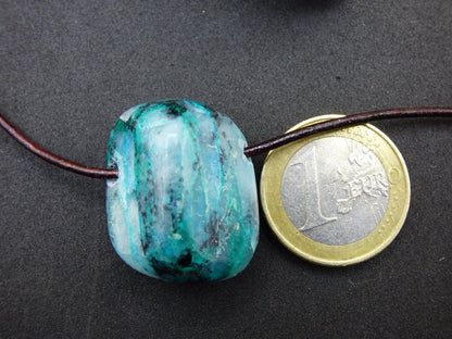 Quantum Quattro Chrysocoll Chrysokolla Azurit Quarz ~ Edelstein Kette HIPPIE GOA Boho Tibet Ethno Nature Donut Heilstein Rarität - Art of Nature Berlin