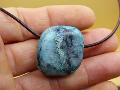 Quantum Quattro Chrysocoll Chrysokolla Azurit Quarz ~ Edelstein Kette HIPPIE GOA Boho Tibet Ethno Nature Donut Heilstein Rarität - Art of Nature Berlin