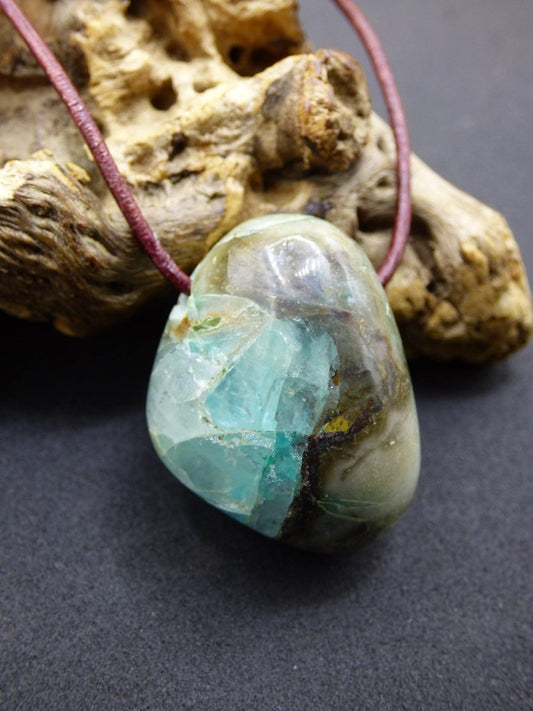 Quantum Quattro Chrysocoll Chrysokolla Azurit Quarz ~ Edelstein Kette HIPPIE GOA Boho Tibet Ethno Nature Donut Heilstein Rarität - Art of Nature Berlin