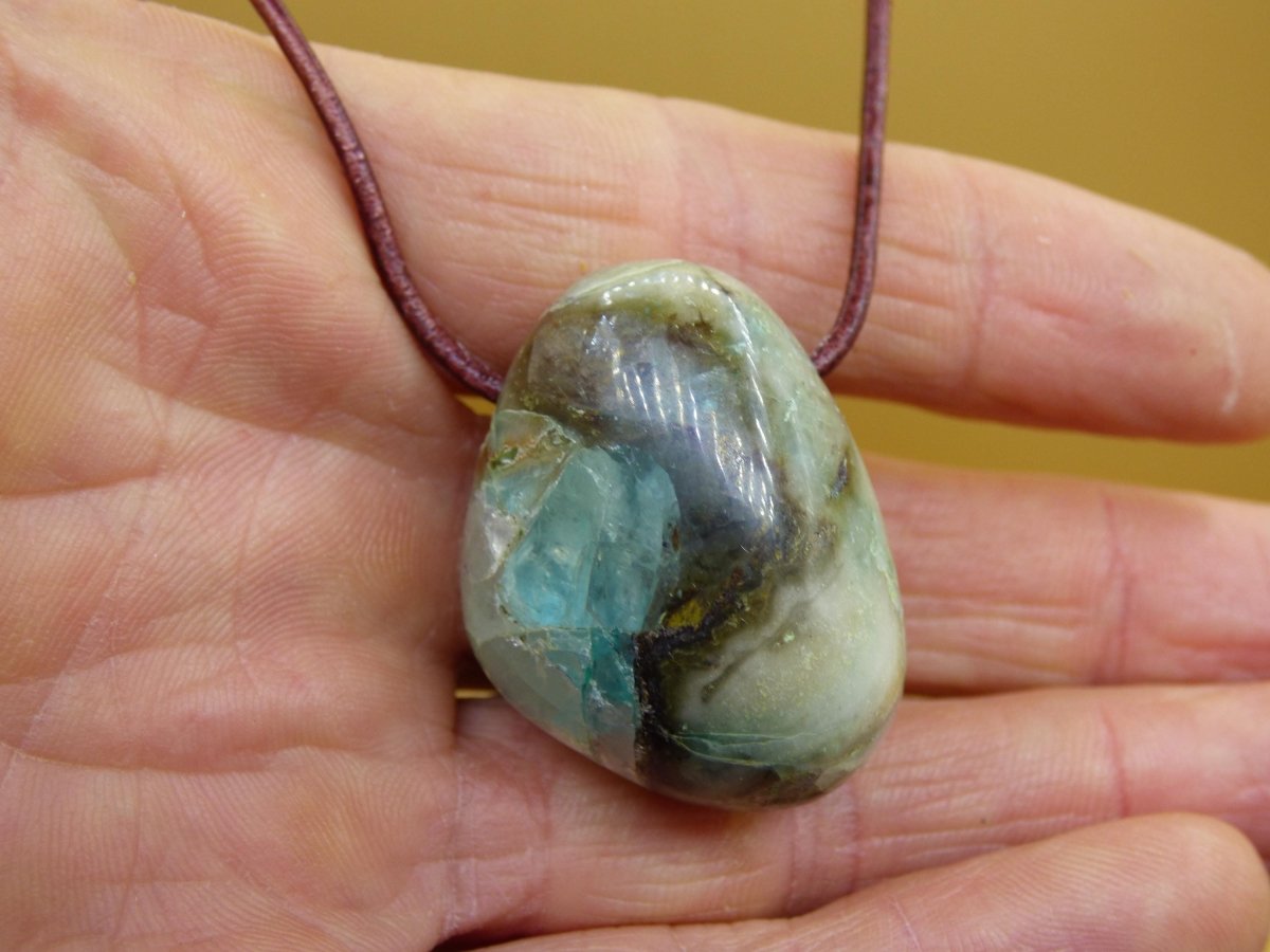 Quantum Quattro Chrysocoll Chrysokolla Azurit Quarz ~ Edelstein Kette HIPPIE GOA Boho Tibet Ethno Nature Donut Heilstein Rarität - Art of Nature Berlin