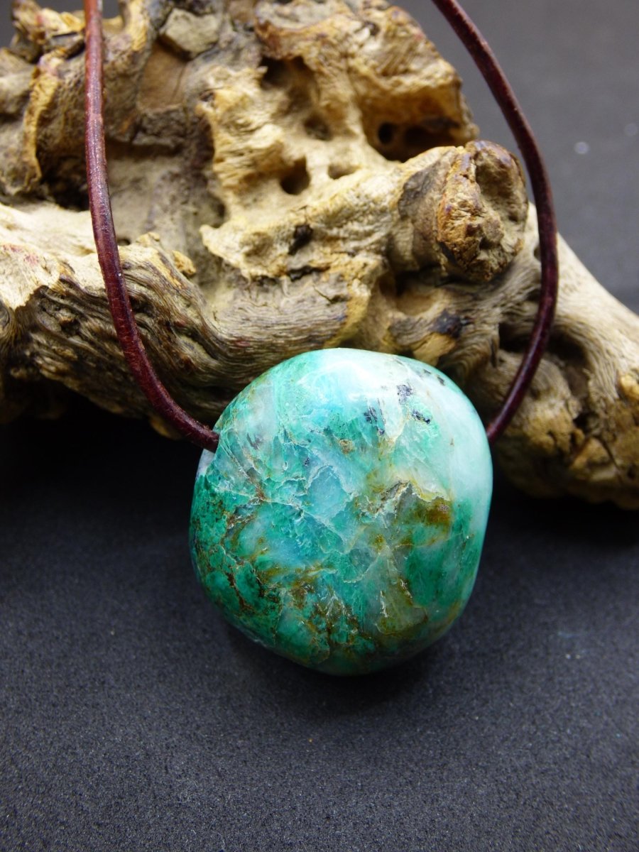 Quantum Quattro Chrysocoll Chrysokolla Azurit Quarz ~ Edelstein Kette HIPPIE GOA Boho Tibet Ethno Nature Donut Heilstein Rarität - Art of Nature Berlin