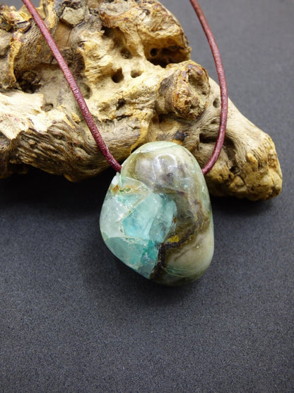 Quantum Quattro Chrysocoll Chrysokolla Azurit Quarz ~ Edelstein Kette HIPPIE GOA Boho Tibet Ethno Nature Donut Heilstein Rarität - Art of Nature Berlin