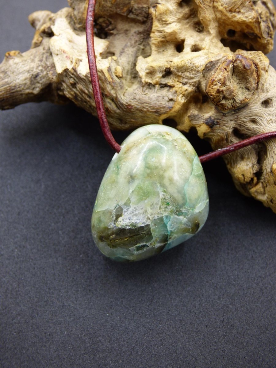 Quantum Quattro Chrysocoll Chrysokolla Azurit Quarz ~ Edelstein Kette HIPPIE GOA Boho Tibet Ethno Nature Donut Heilstein Rarität - Art of Nature Berlin