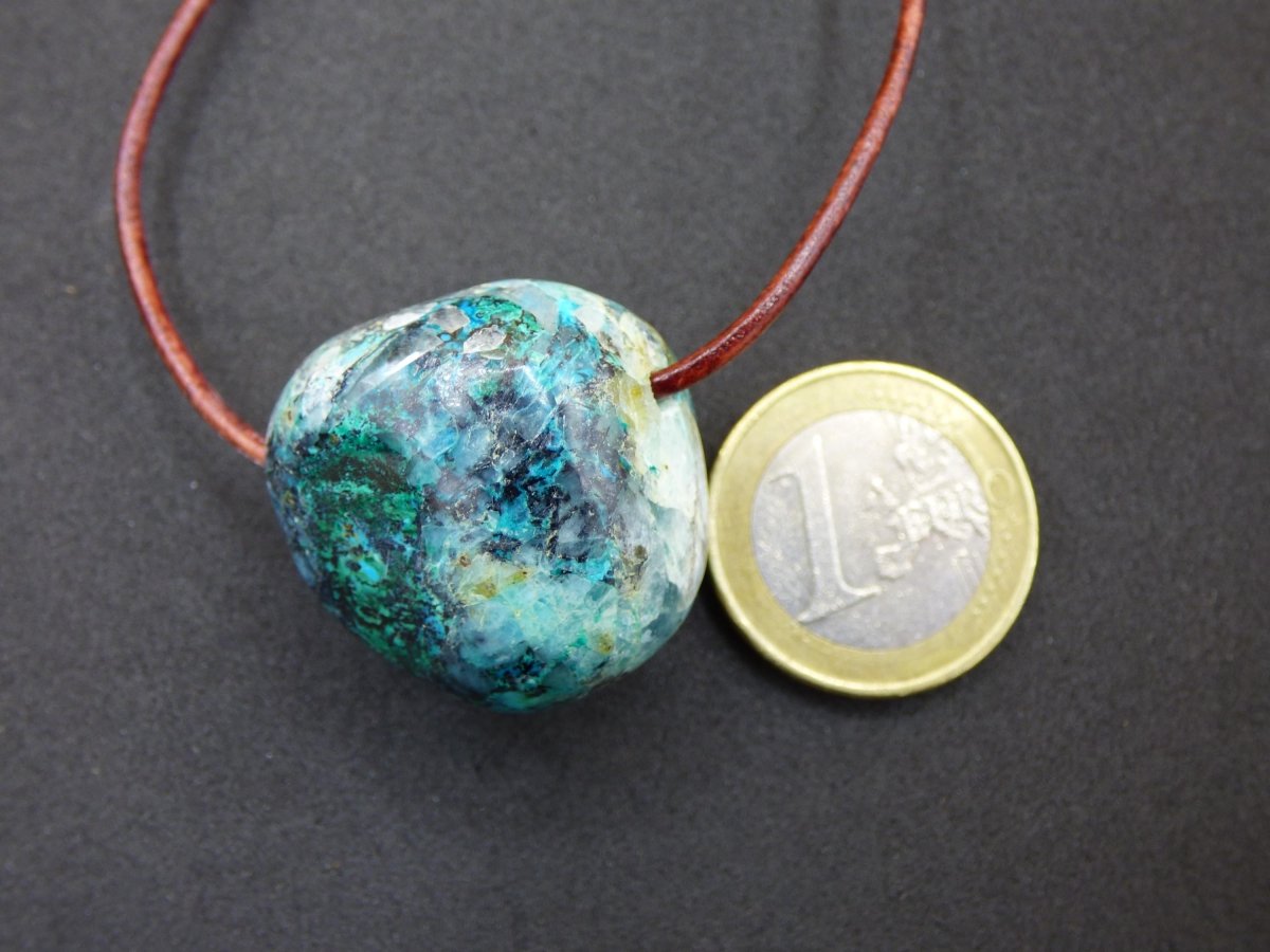 Quantum Quattro Chrysocoll Chrysokolla Azurit Quarz ~ Edelstein Kette HIPPIE GOA Boho Tibet Ethno Nature Donut Heilstein Rarität - Art of Nature Berlin