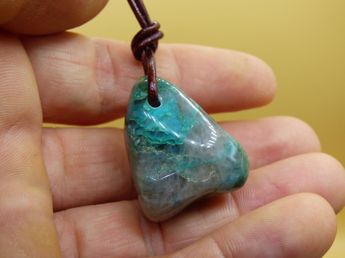 Quantum Quattro Chrysocoll Chrysokolla Azurit Quarz ~ Edelstein Kette HIPPIE GOA Boho Tibet Ethno Nature Donut Heilstein Rarität - Art of Nature Berlin