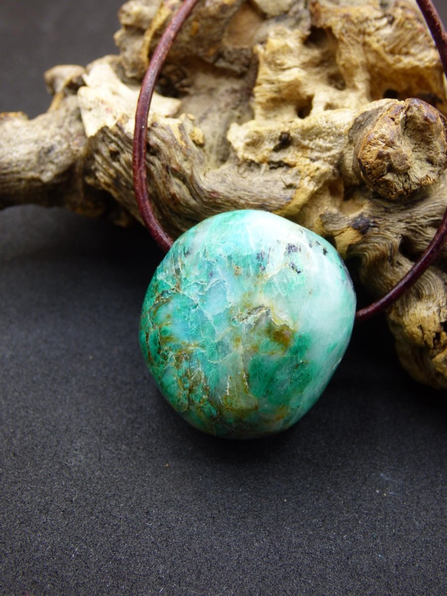 Quantum Quattro Chrysocoll Chrysokolla Azurit Quarz ~ Edelstein Kette HIPPIE GOA Boho Tibet Ethno Nature Donut Heilstein Rarität - Art of Nature Berlin