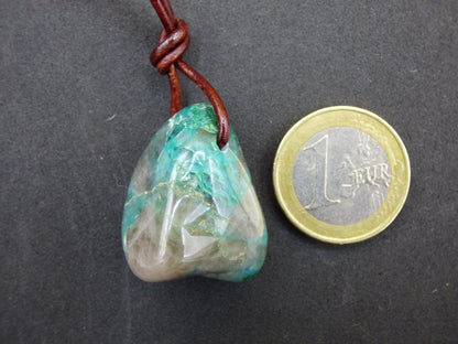 Quantum Quattro Chrysocoll Chrysokolla Azurit Quarz ~ Edelstein Kette HIPPIE GOA Boho Tibet Ethno Nature Donut Heilstein Rarität - Art of Nature Berlin