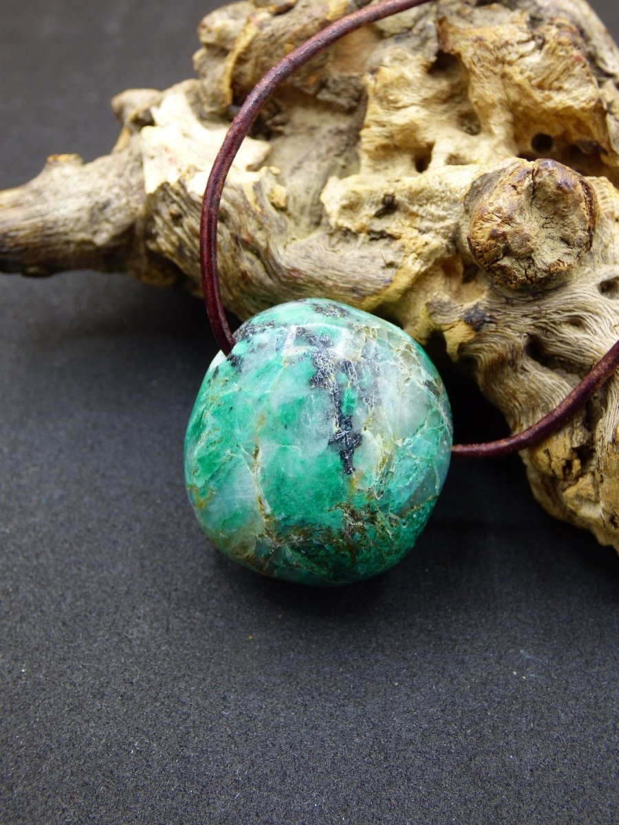 Quantum Quattro Chrysocoll Chrysokolla Azurit Quarz ~ Edelstein Kette HIPPIE GOA Boho Tibet Ethno Nature Donut Heilstein Rarität - Art of Nature Berlin