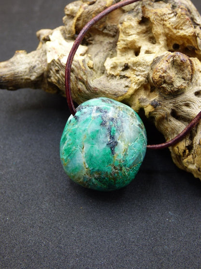 Quantum Quattro Chrysocoll Chrysokolla Azurit Quarz ~ Edelstein Kette HIPPIE GOA Boho Tibet Ethno Nature Donut Heilstein Rarität - Art of Nature Berlin