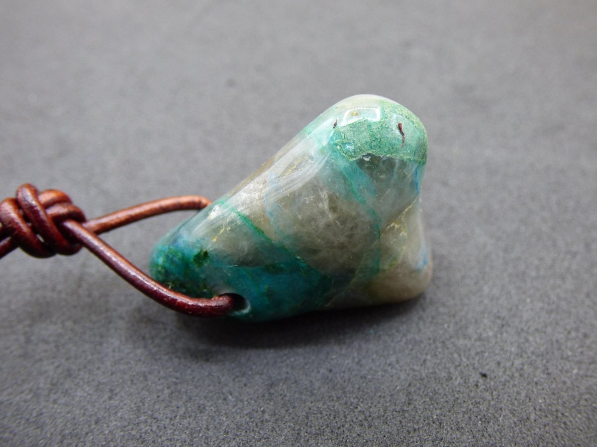 Quantum Quattro Chrysocoll Chrysokolla Azurit Quarz ~ Edelstein Kette HIPPIE GOA Boho Tibet Ethno Nature Donut Heilstein Rarität - Art of Nature Berlin