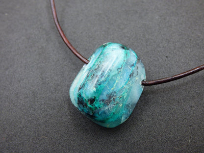 Quantum Quattro Chrysocoll Chrysokolla Azurit Quarz ~ Edelstein Kette HIPPIE GOA Boho Tibet Ethno Nature Donut Heilstein Rarität - Art of Nature Berlin