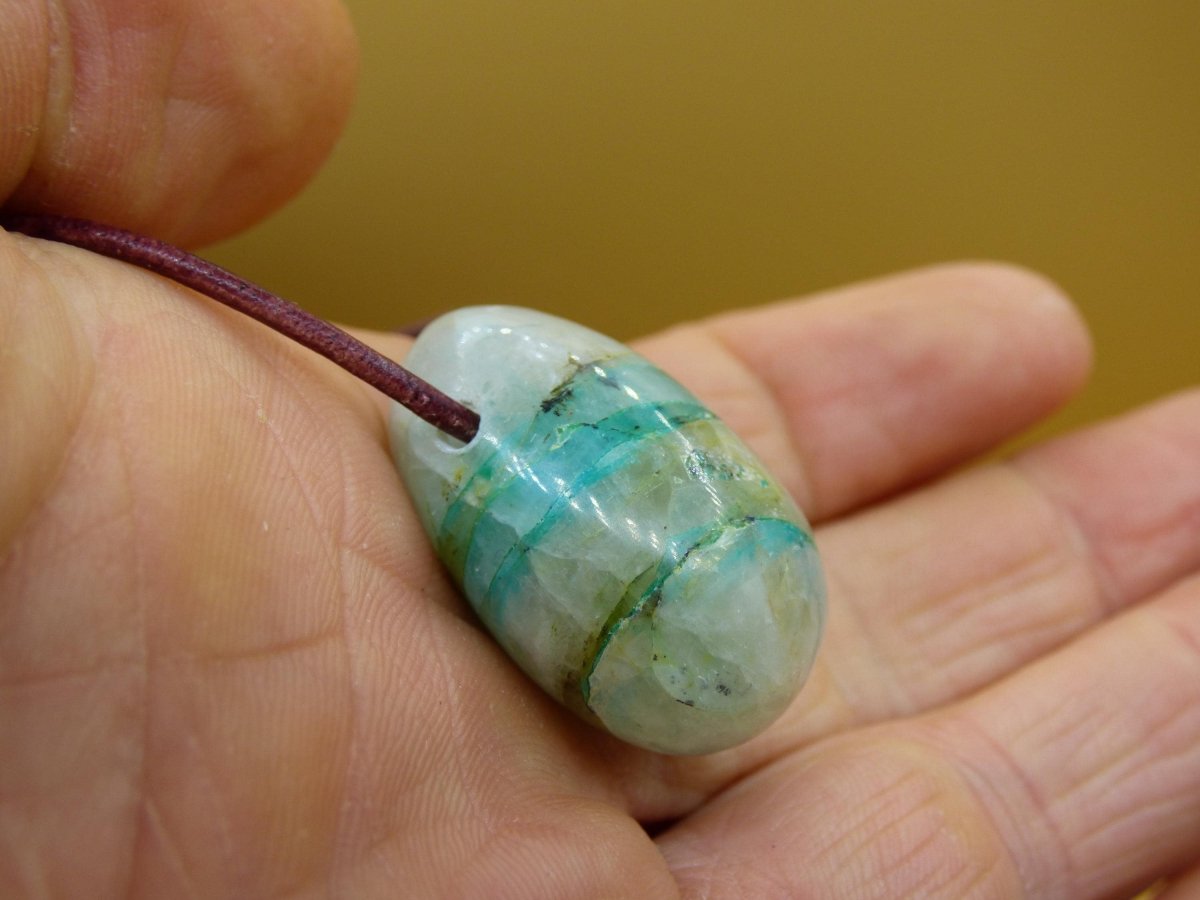 Quantum Quattro Chrysocoll Chrysokolla Azurit Quarz ~ Edelstein Kette HIPPIE GOA Boho Tibet Ethno Nature Donut Heilstein Rarität - Art of Nature Berlin