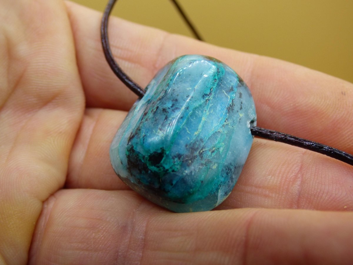 Quantum Quattro Chrysocoll Chrysokolla Azurit Quarz ~ Edelstein Kette HIPPIE GOA Boho Tibet Ethno Nature Donut Heilstein Rarität - Art of Nature Berlin