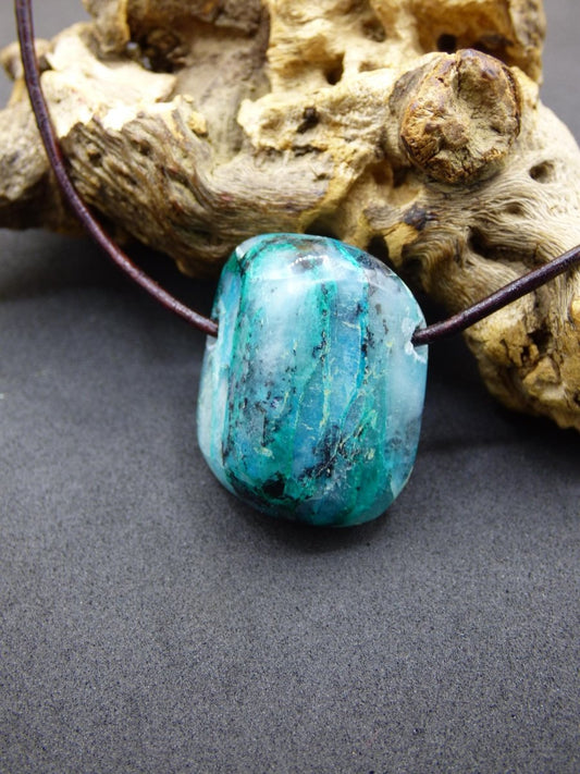 Quantum Quattro Chrysocoll Chrysokolla Azurit Quarz ~ Edelstein Kette HIPPIE GOA Boho Tibet Ethno Nature Donut Heilstein Rarität - Art of Nature Berlin