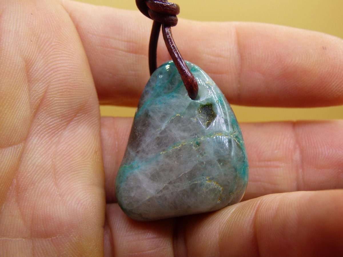 Quantum Quattro Chrysocoll Chrysokolla Azurit Quarz ~ Edelstein Kette HIPPIE GOA Boho Tibet Ethno Nature Donut Heilstein Rarität - Art of Nature Berlin