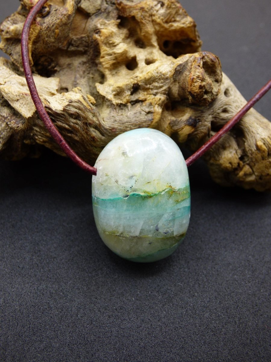 Quantum Quattro Chrysocoll Chrysokolla Azurit Quarz ~ Edelstein Kette HIPPIE GOA Boho Tibet Ethno Nature Donut Heilstein Rarität - Art of Nature Berlin