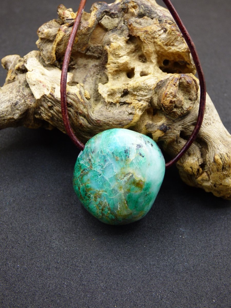 Quantum Quattro Chrysocoll Chrysokolla Azurit Quarz ~ Edelstein Kette HIPPIE GOA Boho Tibet Ethno Nature Donut Heilstein Rarität - Art of Nature Berlin