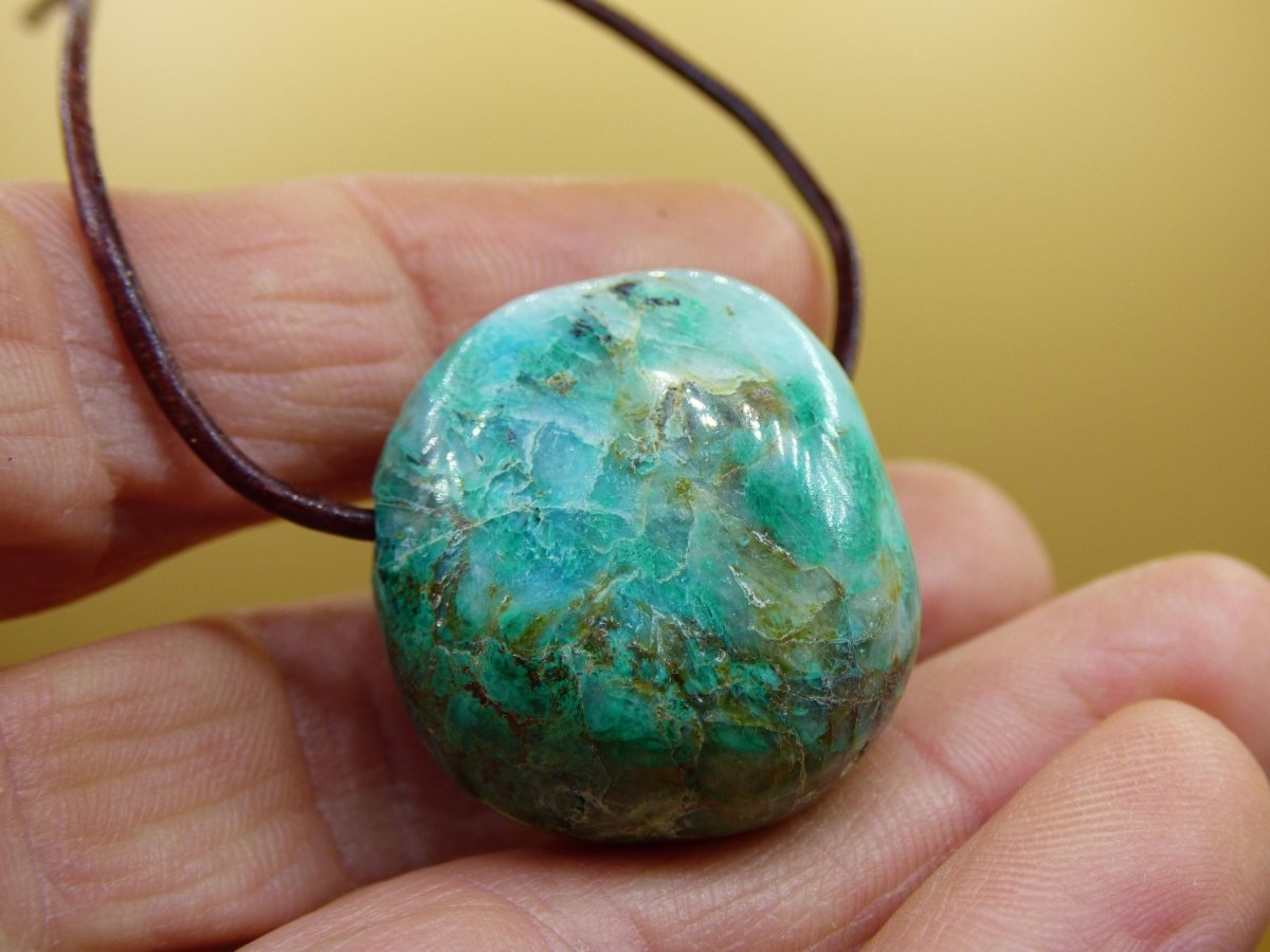 Quantum Quattro Chrysocoll Chrysokolla Azurit Quarz ~ Edelstein Kette HIPPIE GOA Boho Tibet Ethno Nature Donut Heilstein Rarität - Art of Nature Berlin