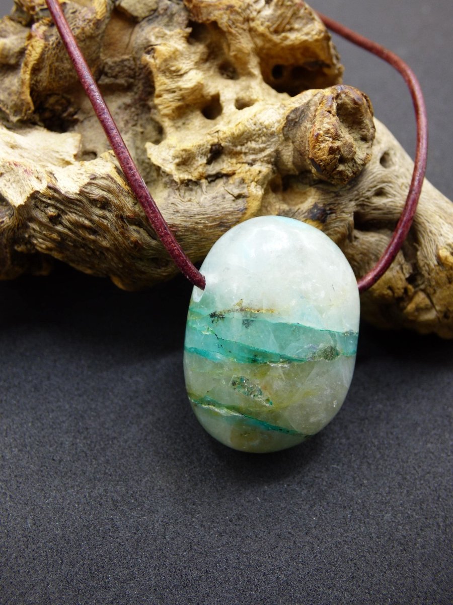 Quantum Quattro Chrysocoll Chrysokolla Azurit Quarz ~ Edelstein Kette HIPPIE GOA Boho Tibet Ethno Nature Donut Heilstein Rarität - Art of Nature Berlin