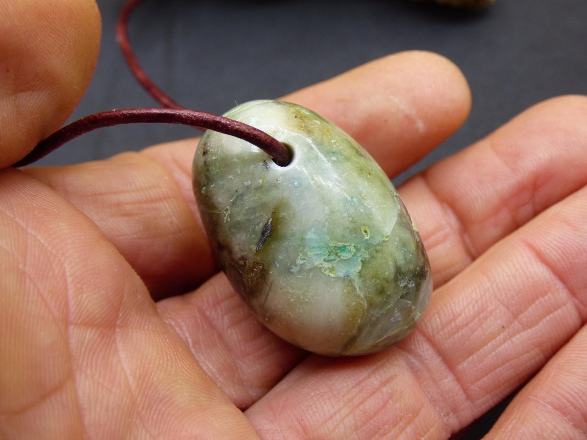 Quantum Quattro Chrysocoll Chrysokolla Azurit Quarz ~ Edelstein Kette HIPPIE GOA Boho Tibet Ethno Nature Donut Heilstein Rarität - Art of Nature Berlin