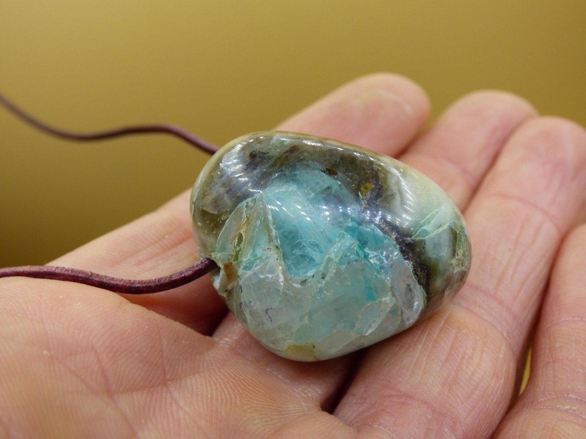 Quantum Quattro Chrysocoll Chrysokolla Azurit Quarz ~ Edelstein Kette HIPPIE GOA Boho Tibet Ethno Nature Donut Heilstein Rarität - Art of Nature Berlin