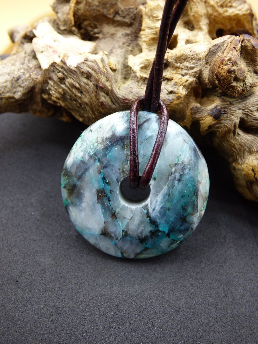 Quantum Quattro Chrysocoll Chrysokolla Schutzdonut 30mm~ Edelstein Kette ~HIPPIE ~GOA ~Boho ~Tibet ~Ethno ~Nature ~Donut ~Heilstein ~Rarität - Art of Nature Berlin