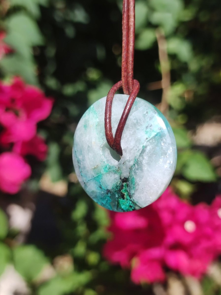 Quantum Quattro Chrysocoll Donut 30mm Edelstein Kette Heilstein Schutzsymbol Mann Frau Glück HIPPIE Boho Tibet Ethno Natur Rarität Geschenk - Art of Nature Berlin