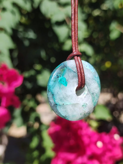 Quantum Quattro Chrysocoll Donut 30mm Edelstein Kette Heilstein Schutzsymbol Mann Frau Glück HIPPIE Boho Tibet Ethno Natur Rarität Geschenk - Art of Nature Berlin