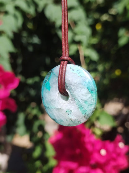 Quantum Quattro Chrysocoll Donut 30mm Edelstein Kette Heilstein Schutzsymbol Mann Frau Glück HIPPIE Boho Tibet Ethno Natur Rarität Geschenk - Art of Nature Berlin