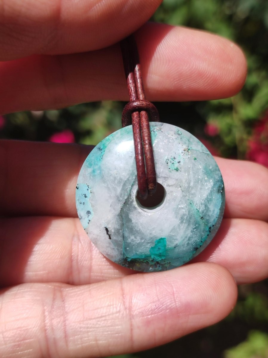 Quantum Quattro Chrysocoll Donut 30mm Edelstein Kette Heilstein Schutzsymbol Mann Frau Glück HIPPIE Boho Tibet Ethno Natur Rarität Geschenk - Art of Nature Berlin