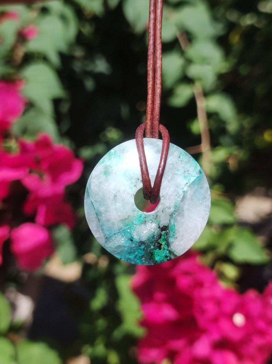 Quantum Quattro Chrysocoll Donut 30mm Edelstein Kette Heilstein Schutzsymbol Mann Frau Glück HIPPIE Boho Tibet Ethno Natur Rarität Geschenk - Art of Nature Berlin